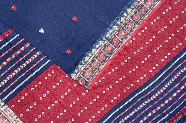 Assam  mercerized cotton saree in navy blue