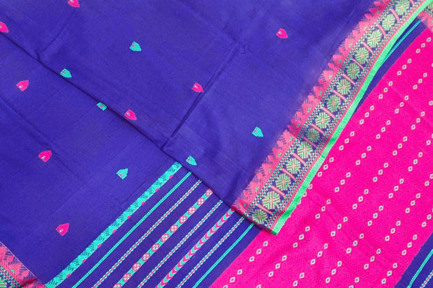 Assam  mercerized cotton saree in blue & pink