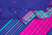 Assam  mercerized cotton saree in blue & pink