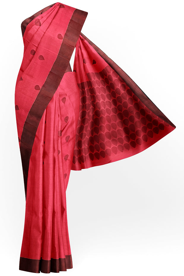 Handloom soft cotton saree in red with jamdani pallu