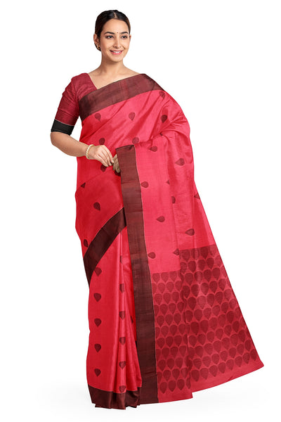 Handloom soft cotton saree in red with jamdani pallu