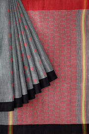 Handloom soft cotton saree in grey with jamdani pallu