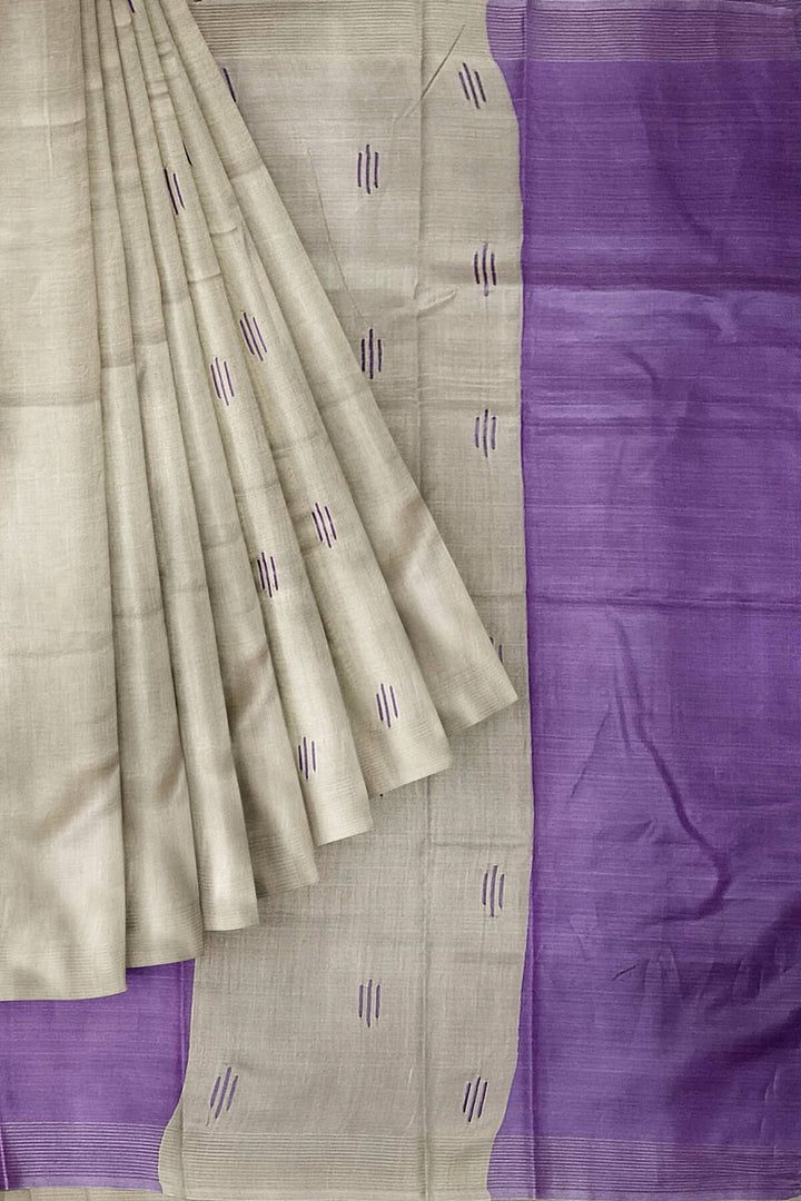 Handwoven Eri  silk saree in beige with striped pallu  and a contrast blouse