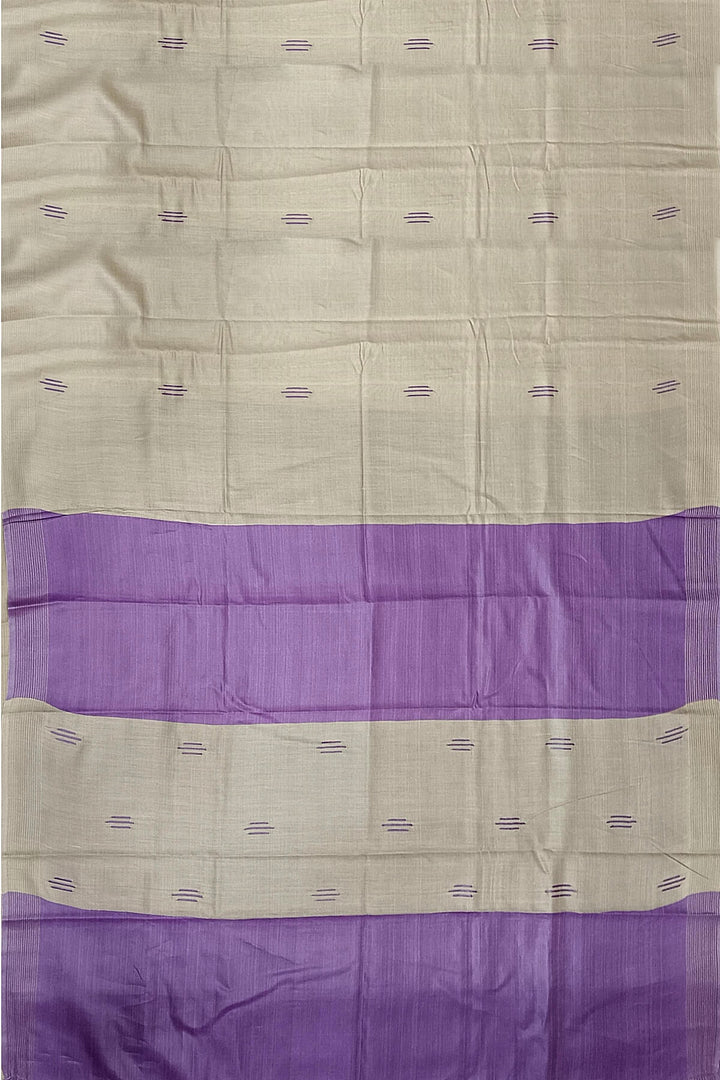 Handwoven Eri  silk saree in beige with striped pallu  and a contrast blouse