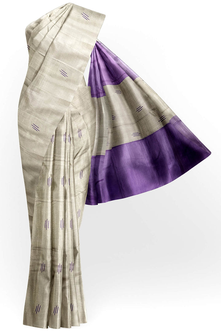 Handwoven Eri  silk saree in beige with striped pallu  and a contrast blouse