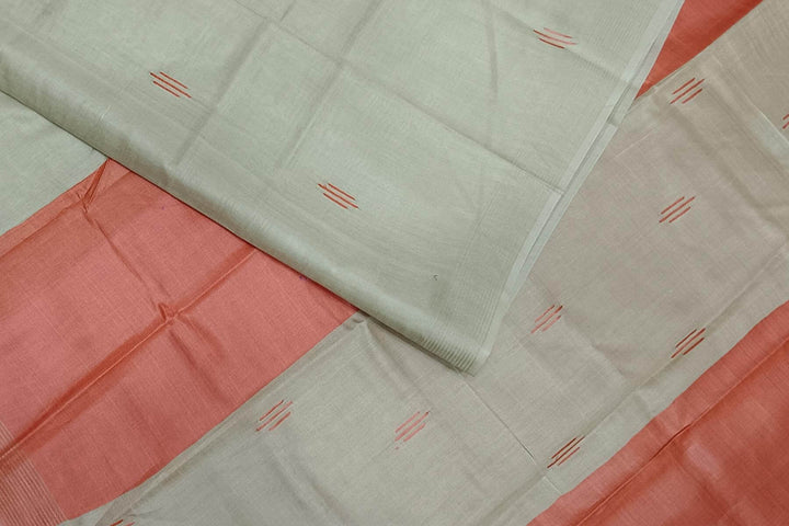 Handwoven Eri  silk saree in beige  with striped pallu  and a contrast blouse