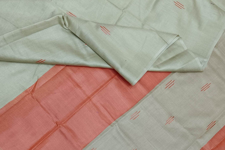 Handwoven Eri  silk saree in beige  with striped pallu  and a contrast blouse