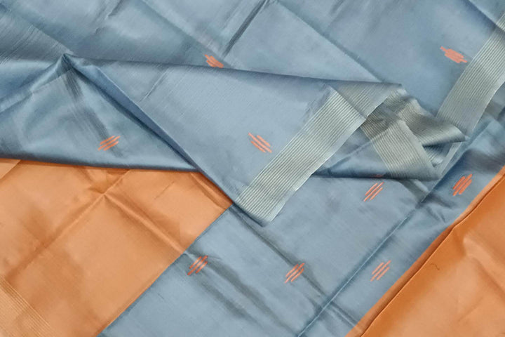Handwoven Eri  silk saree in bluish grey with striped pallu  and a contrast blouse