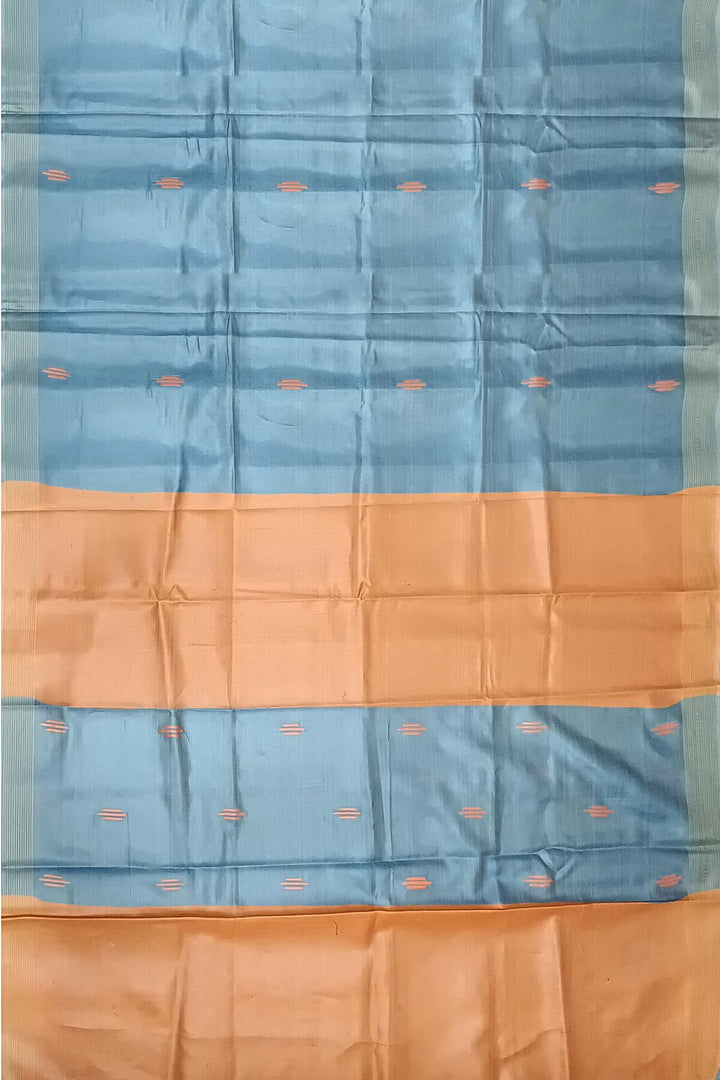 Handwoven Eri  silk saree in bluish grey with striped pallu  and a contrast blouse