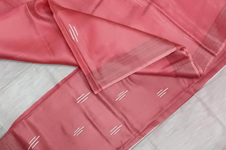 Handwoven Eri  silk saree in onion pink with striped pallu  and a contrast blouse
