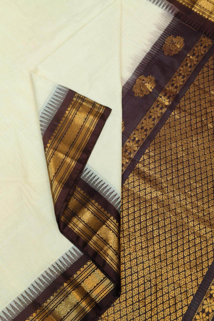 Gadwal cotton silk saree in cream & brown