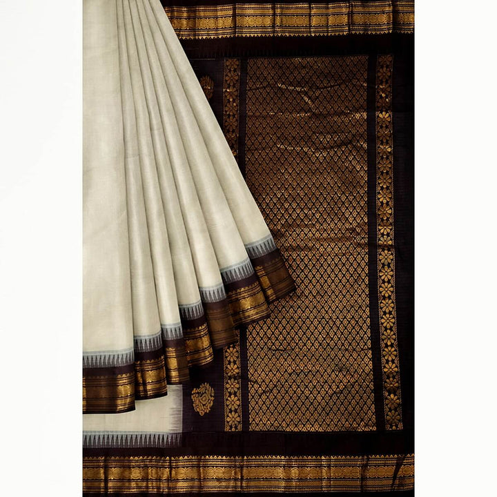 Gadwal cotton silk saree in cream & brown