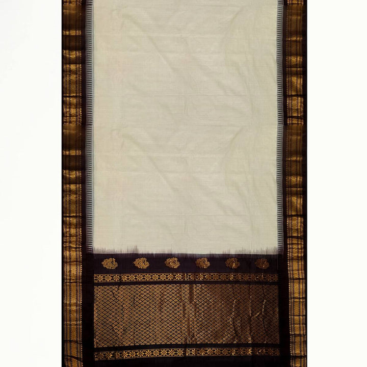 Gadwal cotton silk saree in cream & brown