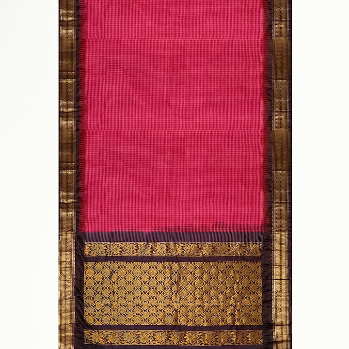 Gadwal cotton silk saree in dark pink & brown