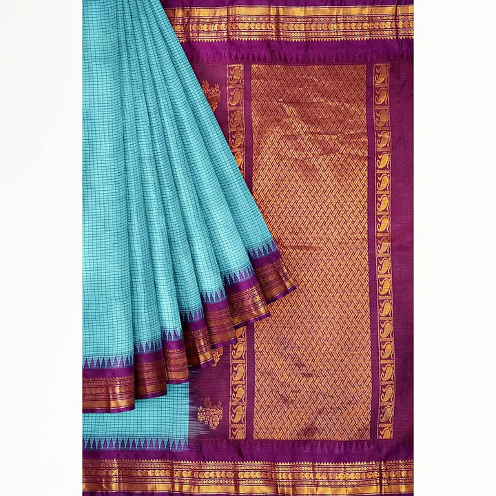 Gadwal cotton silk saree in sky blue & purple