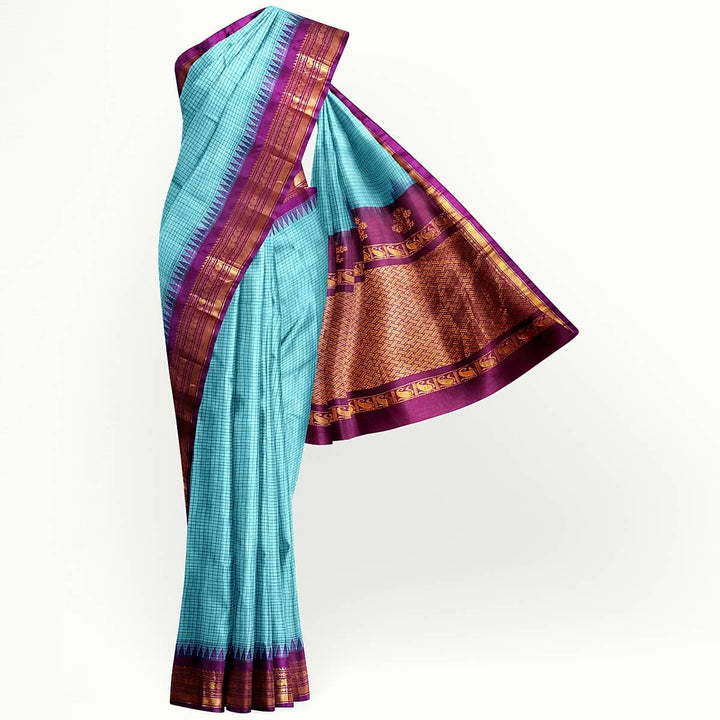 Gadwal cotton silk saree in sky blue & purple
