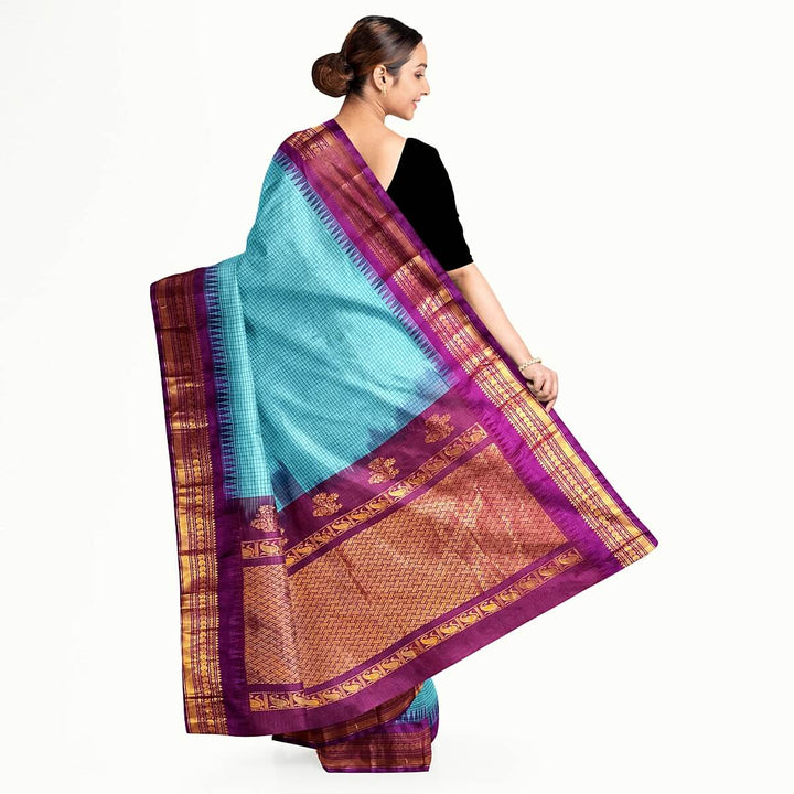 Gadwal cotton silk saree in sky blue & purple