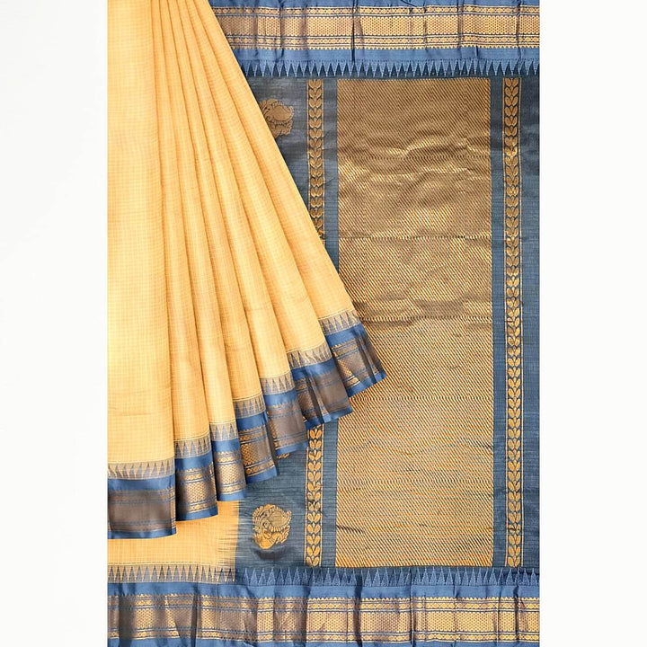 Gadwal cotton silk saree in sandalwood & grey