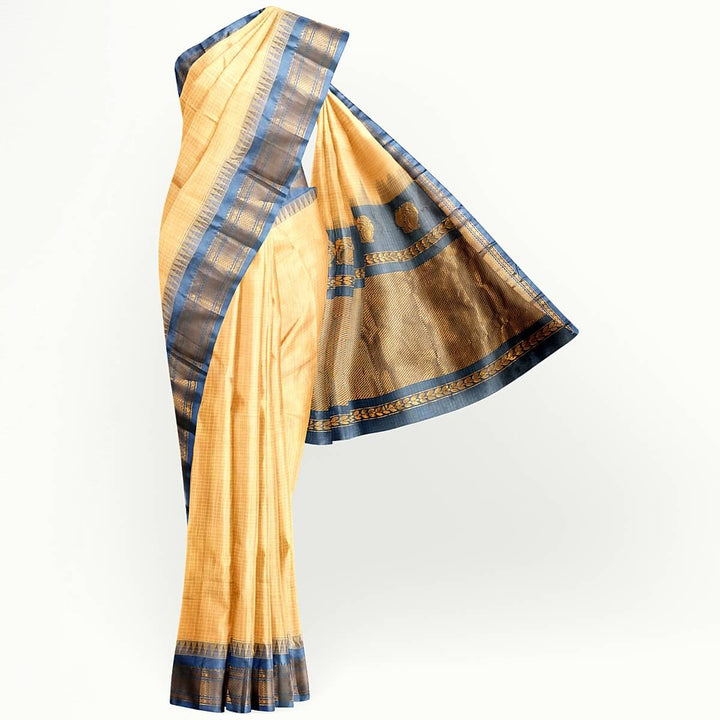 Gadwal cotton silk saree in sandalwood & grey