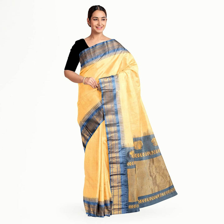 Gadwal cotton silk saree in sandalwood & grey