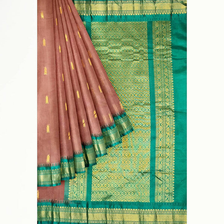 Gadwal cotton silk saree in brown & green