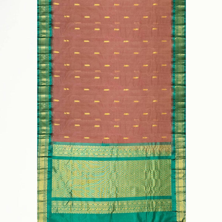 Gadwal cotton silk saree in brown & green