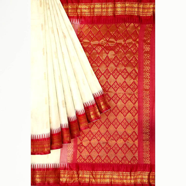 Gadwal cotton silk saree in off white  & pink