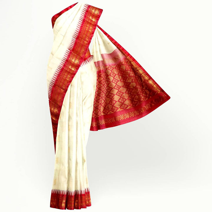 Gadwal cotton silk saree in off white  & pink