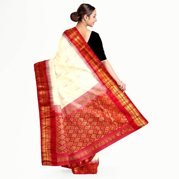 Gadwal cotton silk saree in off white  & pink