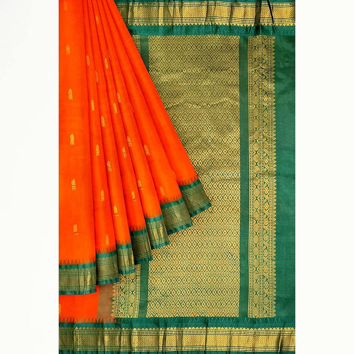 Gadwal cotton silk saree in orange  & green