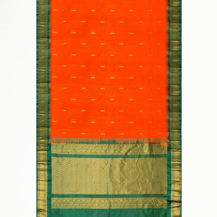 Gadwal cotton silk saree in orange  & green