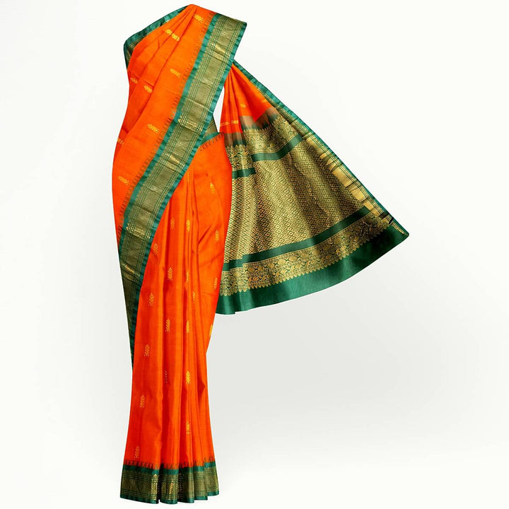 Gadwal cotton silk saree in orange  & green