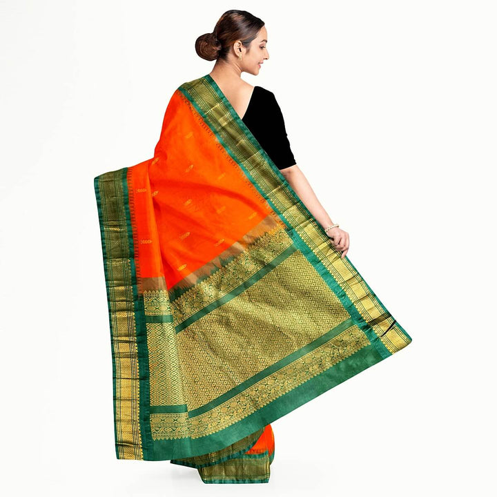 Gadwal cotton silk saree in orange  & green