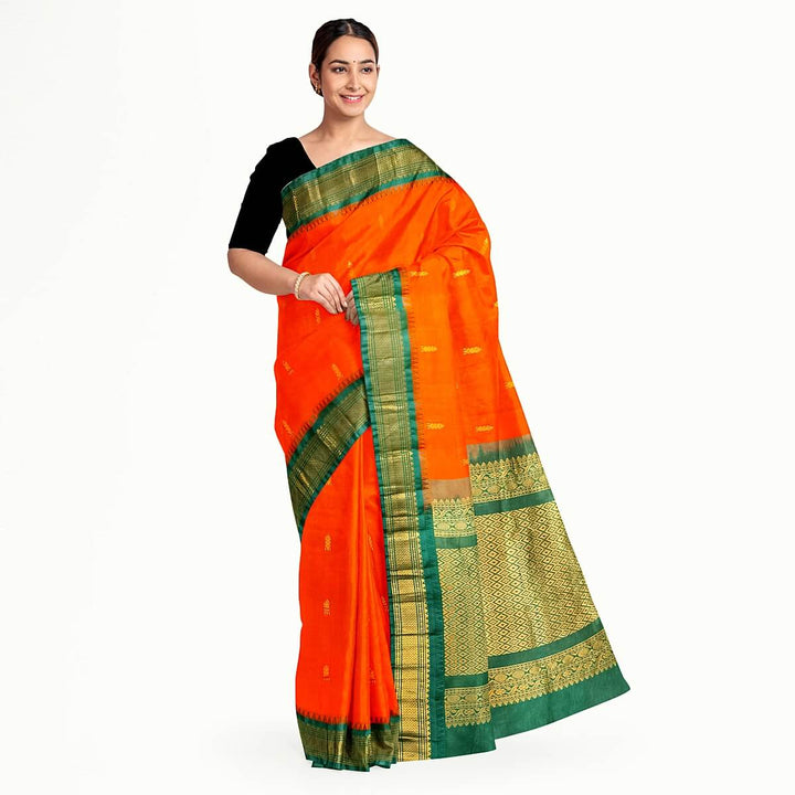 Gadwal cotton silk saree in orange  & green