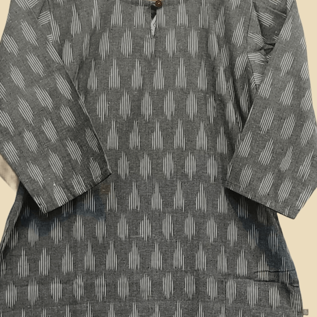 Handwoven ikat cotton kurti in straight cut in grey
