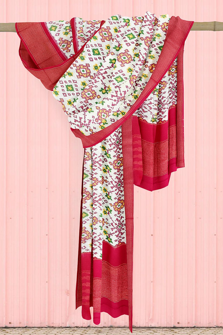 Handwoven Ikkat pure silk dupatta in off white in navratan pattern