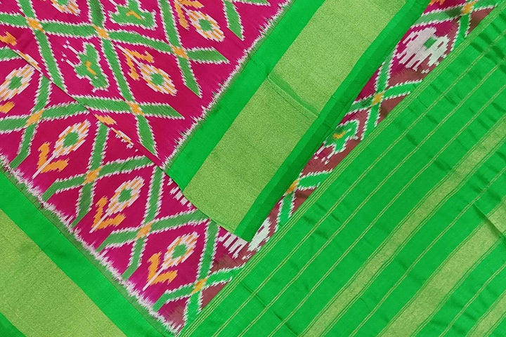 Handwoven Ikat pure silk dupatta in pink in narikunj pattern