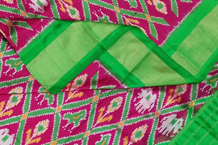 Handwoven Ikat pure silk dupatta in pink in narikunj pattern