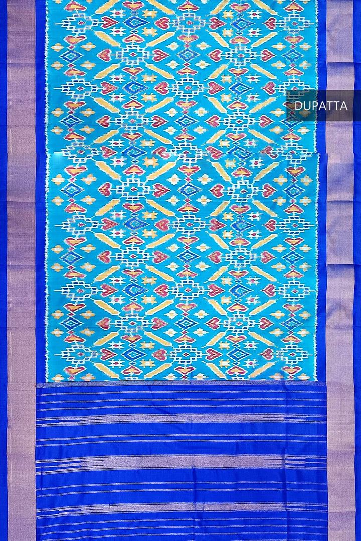 Handwoven Ikat pure silk dupatta in blue in pan bhat pattern