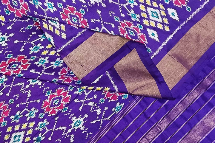 Handwoven ikat pure silk dupatta in violet in navratan pattern