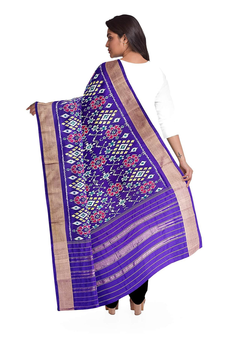 Handwoven ikat pure silk dupatta in violet in navratan pattern