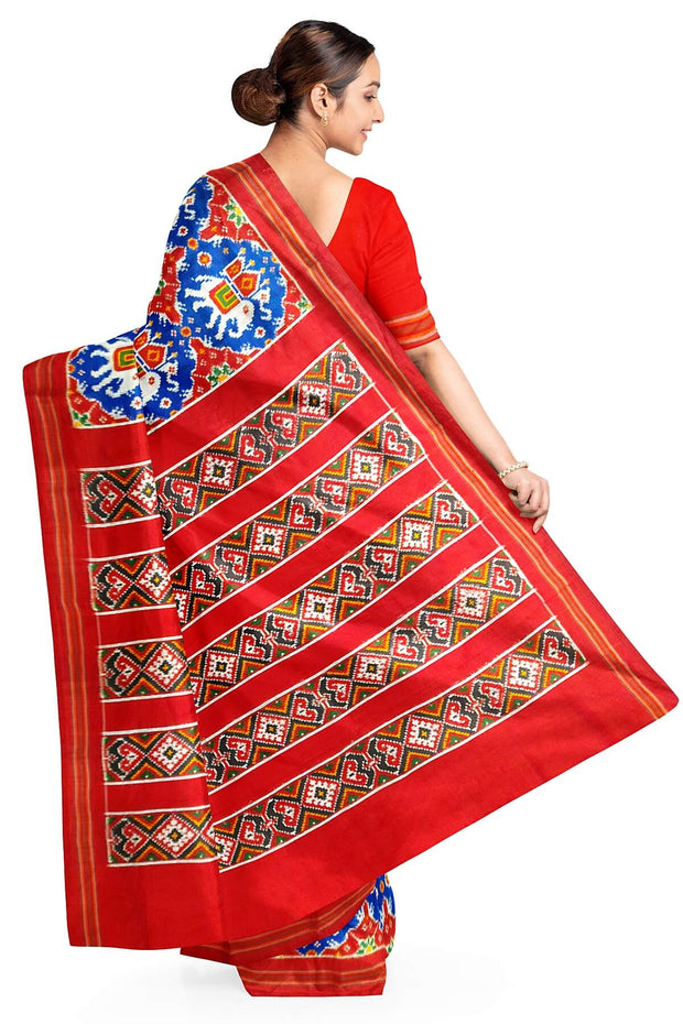 Double ikat pure silk saree in  blue in  chabdi kunj  pattern