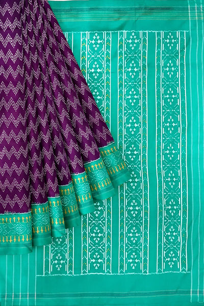 Handwoven Ikat pure silk saree in purple in zig zag pattern