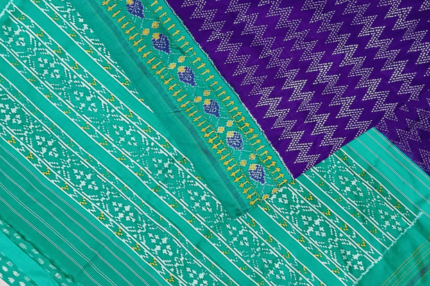 Ikat pure silk saree in violet in zig  zag pattern
