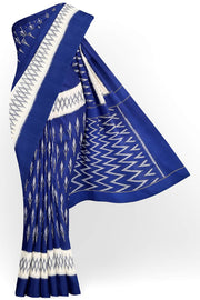 Handwoven ikat pure cotton saree in blue with floral pattern