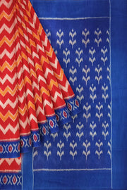 Handwoven ikat pure cotton saree in red in zig zag pattern