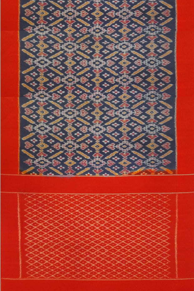 Handwoven ikat pure cotton saree in blue in pan patola pattern
