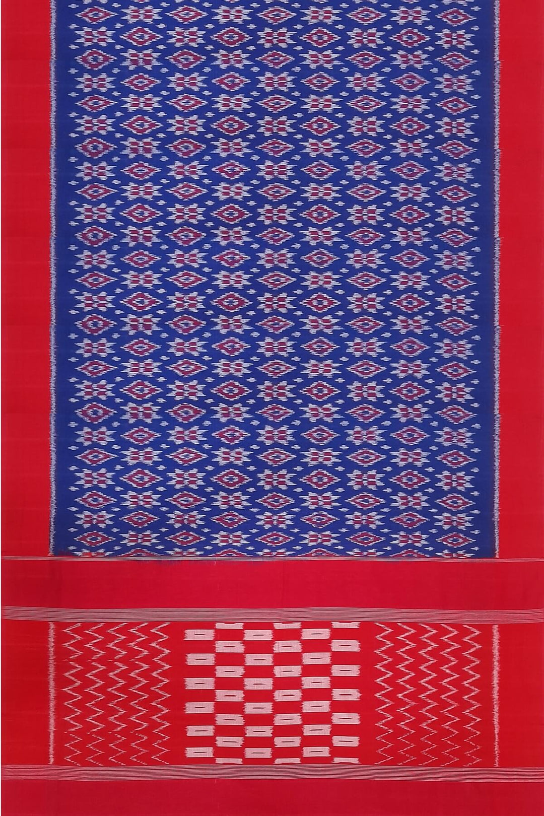 Handwoven ikat pure cotton saree in blue in 4 motif telia pattern