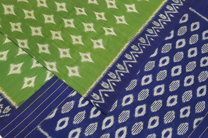 Handwoven ikat pure cotton saree  in dark green