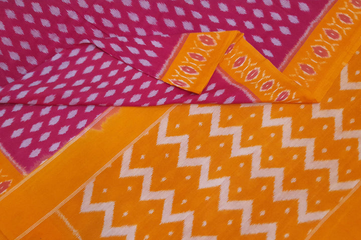 Handwoven ikat pure cotton saree in pink with floral motifs